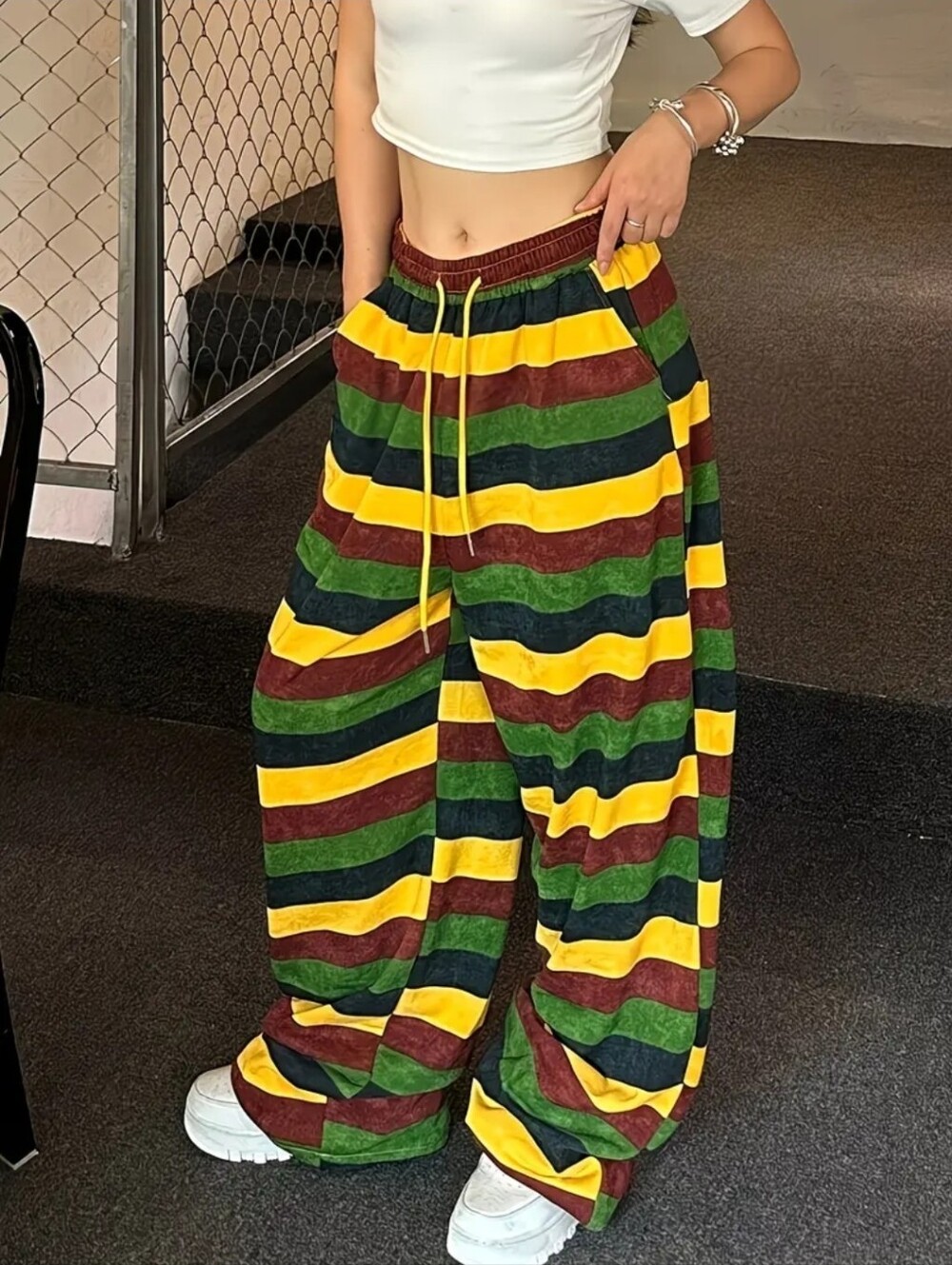 Striped Elastic Waist Pants NEW (L/XL)